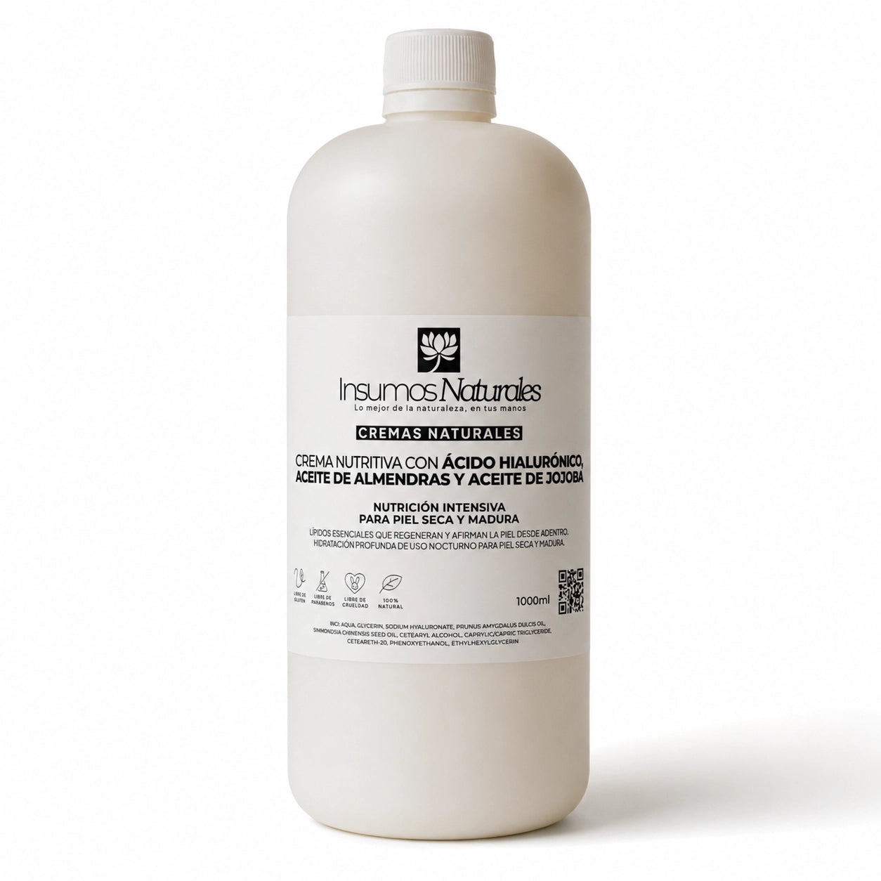 Crema Nutritiva con Ácido Hialurónico, Aceite de Almendras y Aceite de jojoba.
