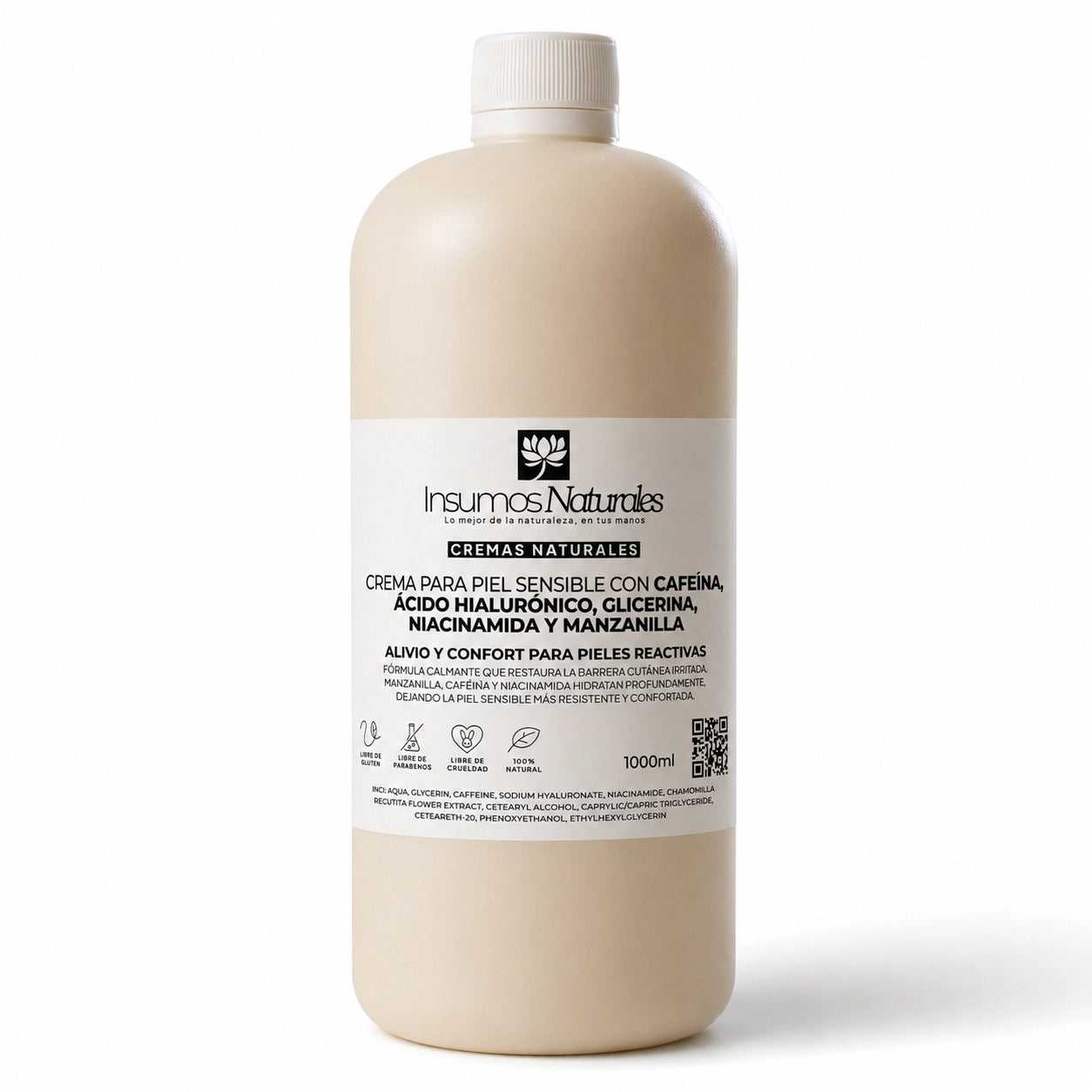 Crema piel sensible con Cafeína, Ácido Hialurónico, Glicerina, Niacinamida y Manzanilla