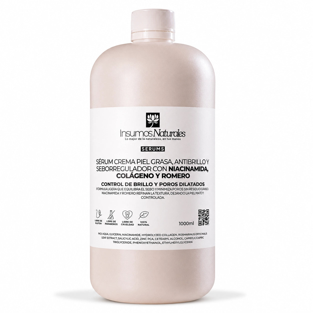 Serum Crema piel grasa, antibrillo y seborregulador con Niacinamida, Colágeno y Romero