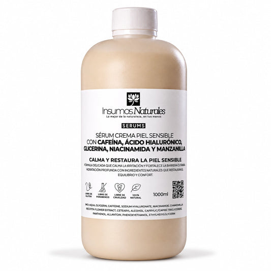 Serum Crema piel sensible con Cafeína, Ácido Hialurónico, Glicerina, Niacinamida y Manzanilla