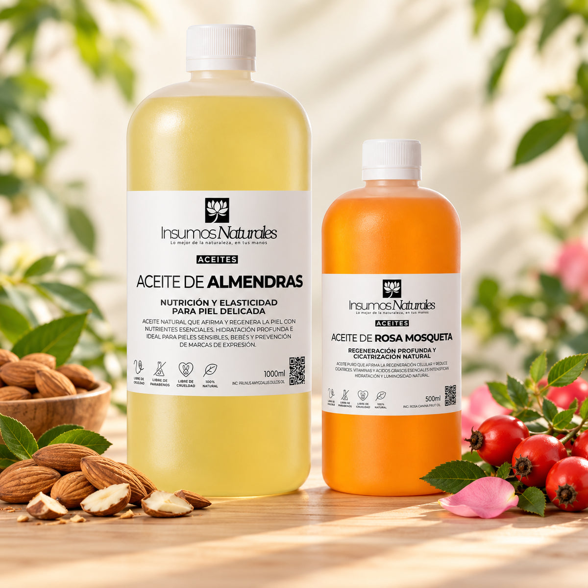 Aceite Almendras 1 Litro Mas Aceite Rosa Mosqueta  500 Ml